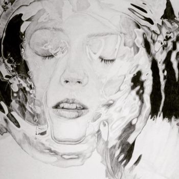 Dessin intitulée "Femme sous l'eau" par Sandrine Borgniet, Œuvre d'art originale, Graphite