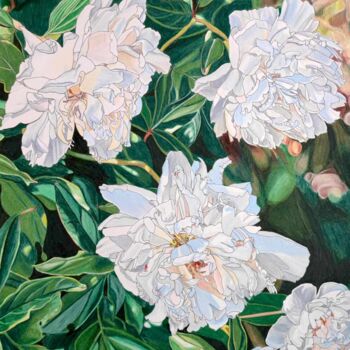 Disegno intitolato "White peonies" da Sandrine Borgniet, Opera d'arte originale, Matita