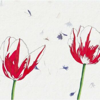 Drawing titled "Tulipes blanches au…" by Sandrine Borgniet, Original Artwork, Marker