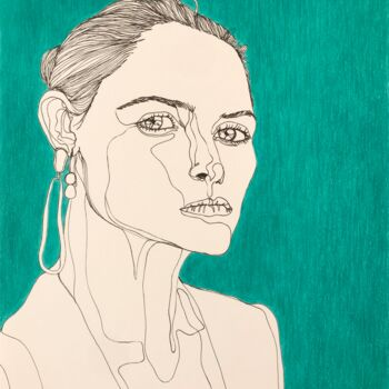 Drawing titled "Portrait de femme t…" by Sandrine Borgniet, Original Artwork, Marker
