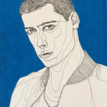 Zeichnungen mit dem Titel "Portrait de Miguel…" von Sandrine Borgniet, Original-Kunstwerk, Marker