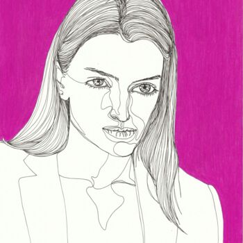 Drawing titled "Portrait de femme f…" by Sandrine Borgniet, Original Artwork, Marker