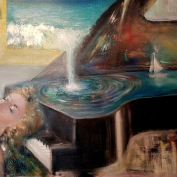 Schilderij getiteld "Piano dreams." door Boris Deriy (Border), Origineel Kunstwerk, Olie