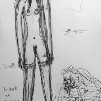 Drawing titled "Le chat et  la sour…" by Boris Kawliche, Original Artwork