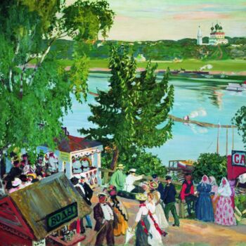 Painting titled "Promenade le long d…" by Boris Koustodiev, Original Artwork, Oil