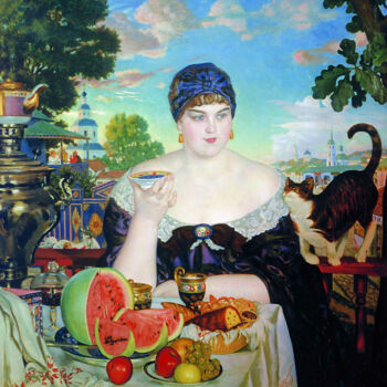 Painting titled "Femme de marchand p…" by Boris Koustodiev, Original Artwork, Oil
