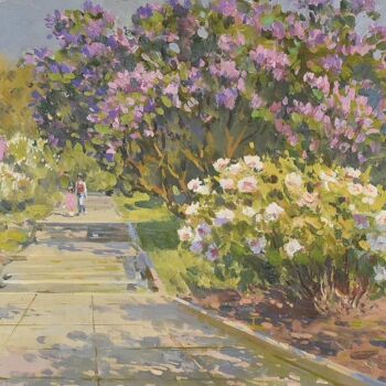 Картина под названием "Spring garden" - Boris Litovchenko, Подлинное произведение искусства, Масло