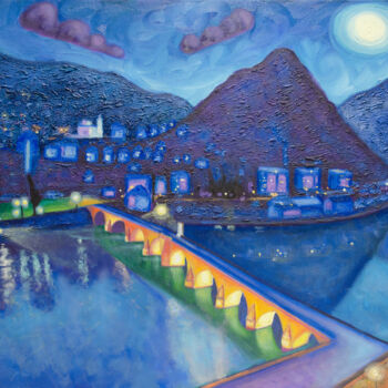 Pintura titulada "Night City of Viseg…" por Boris Subotic, Obra de arte original, Oleo Montado en Bastidor de camilla de mad…