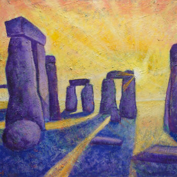 Schilderij getiteld "Stonehenge" door Boris Subotic, Origineel Kunstwerk, Olie Gemonteerd op Frame voor houten brancard