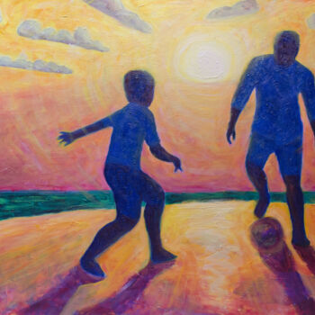 Painting titled "Father and Son" by Boris Subotic, Original Artwork, Oil Mounted on Wood Stretcher frame