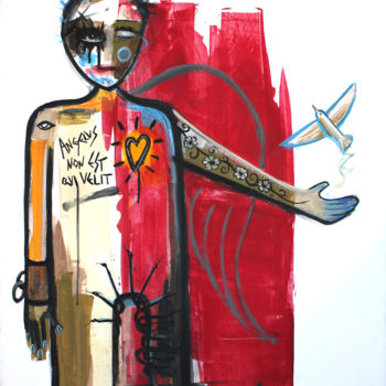 Картина под названием "L'homme et l'oiseau…" - Boris Akielaszek, Подлинное произведение искусства