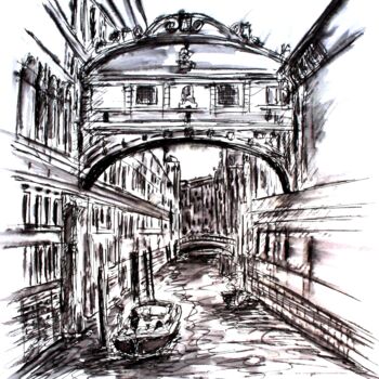 Zeichnungen mit dem Titel "Le pont des soupirs…" von Boris Barbey, Original-Kunstwerk, Aquarell