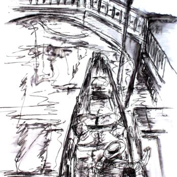 Dessin intitulée "Laisse ta gondole à…" par Boris Barbey, Œuvre d'art originale, Aquarelle