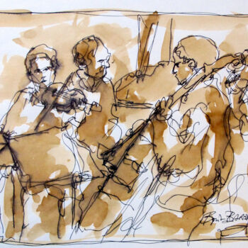 Disegno intitolato "L'Orchestre" da Boris Barbey, Opera d'arte originale, Acquarello