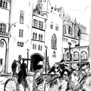 Рисунок под названием "Les vélos de la mai…" - Boris Barbey, Подлинное произведение искусства, Карандаш