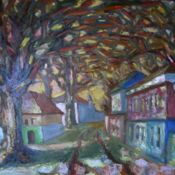 Pittura intitolato "Little street in li…" da Boris Kotov, Opera d'arte originale, Olio