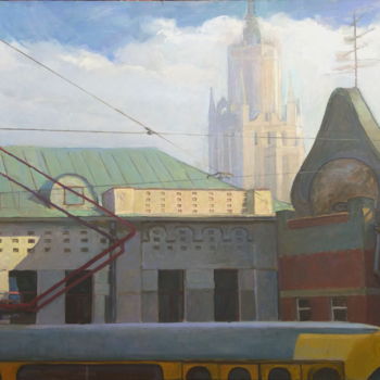 Painting titled "Крышы на Яузком бул…" by Boris Tandelov, Original Artwork, Oil