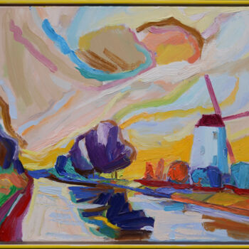 Картина под названием "Hoeke Windmill, Dam…" - Borko Petrovic, Подлинное произведение искусства, Масло