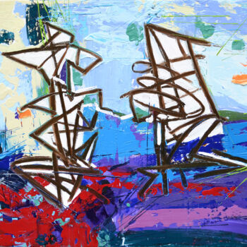 Pittura intitolato "Sailing ships on a…" da Borko Petrovic, Opera d'arte originale, Olio