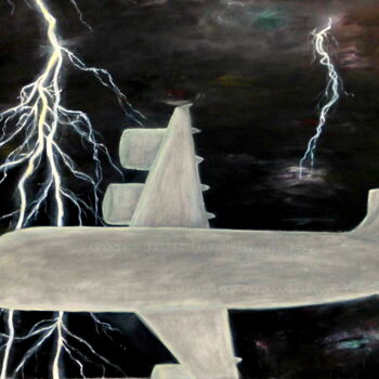 Painting titled "Flugzeug im Blitz" by Bosa Steinert, Original Artwork, Oil