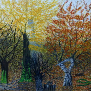 Painting titled "Herbstwald" by Bosa Steinert, Original Artwork, Oil