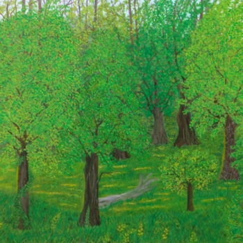 Painting titled "Frühlingswald" by Bosa Steinert, Original Artwork, Oil