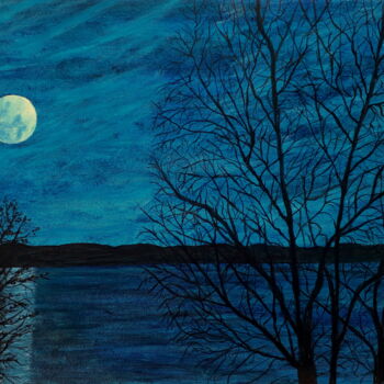 Schilderij getiteld "Nacht am See" door Bosa Steinert, Origineel Kunstwerk, Olie