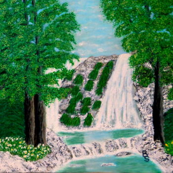 Painting titled "Wasserfall" by Bosa Steinert, Original Artwork, Oil