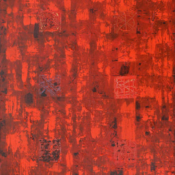 Painting titled "Red forest." by Leo Bos, Original Artwork, Acrylic Mounted on Wood Stretcher frame