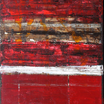 Painting titled "Red landscape 2." by Leo Bos, Original Artwork, Acrylic Mounted on Wood Stretcher frame