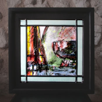 Schilderij getiteld "composition cuivre" door Bosselin, Origineel Kunstwerk, Gebrandschilderd glas