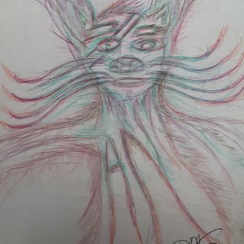 Drawing titled "Crazy Cat" by Sophia Deniece Bossler, Original Artwork, Pencil