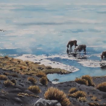 Ζωγραφική με τίτλο "Lamas en bord de mer" από Mel Ista, Αυθεντικά έργα τέχνης, Ακρυλικό