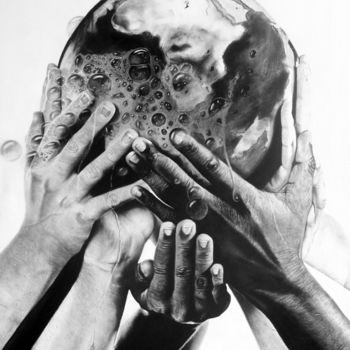 Рисунок под названием "SALVAR EL MUNDO" - Dr Slam Stone, Подлинное произведение искусства, Древесный уголь
