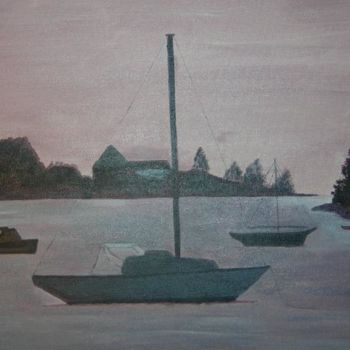 Schilderij getiteld "Boats at Gloomey" door Howard Wilemon, Origineel Kunstwerk