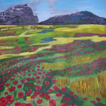 Schilderij getiteld "poppy farm" door Howard Wilemon, Origineel Kunstwerk