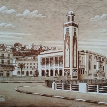 Gravures & estampes intitulée "Skikda ville (Pyrog…" par Ahmed Bouachari, Œuvre d'art originale, Gravure