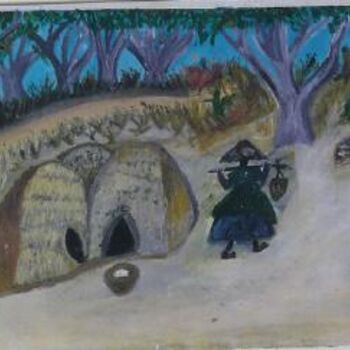Painting titled "village nomade" by Boubacar Sow, Original Artwork, Oil