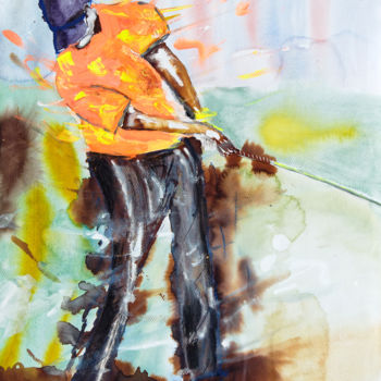 Malarstwo zatytułowany „le golfeur orange.j…” autorstwa Alain Boudard, Oryginalna praca, Akwarela