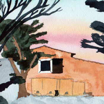 Painting titled "cabanon early spring" by Mathilde Descour, Original Artwork, Watercolor
