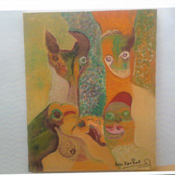 Peinture intitulée "l'être et les anima…" par Farhat Boudokhane, Œuvre d'art originale, Huile Monté sur Châssis en bois