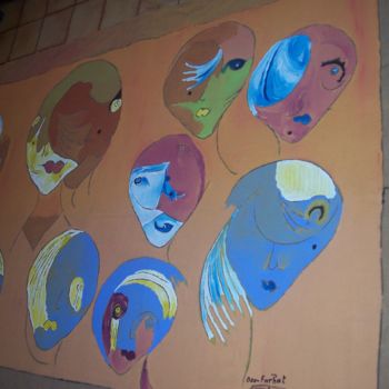Peinture intitulée "9 tètes" par Farhat Boudokhane, Œuvre d'art originale, Acrylique