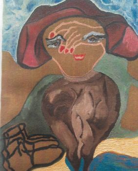 Peinture intitulée "femme taureau" par Farhat Boudokhane, Œuvre d'art originale, Huile Monté sur Châssis en bois