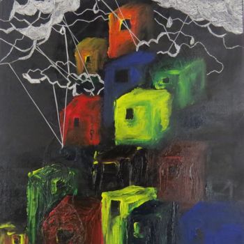 Painting titled "mon village" by Mademoiselle Miroir, Original Artwork