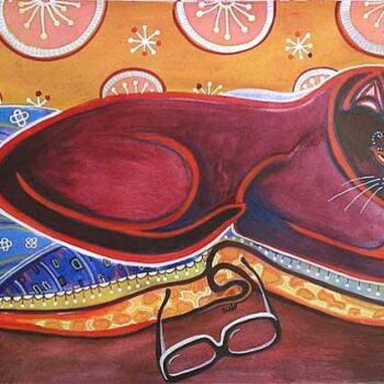 Painting titled "Cat on Blanquet" by Kipik, Original Artwork