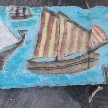 Printmaking titled "Armada-de-baleiniers" by Bouonot, Original Artwork, Engraving