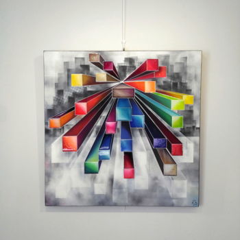 Painting titled "CUBE IV" by Gretel Bouquet, Original Artwork, Acrylic Mounted on Wood Stretcher frame