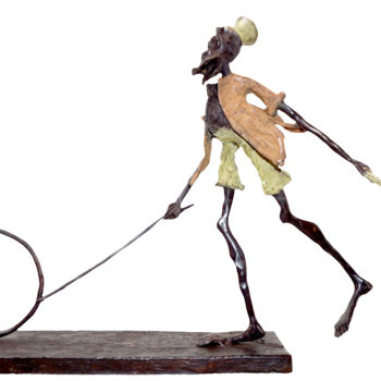 Sculpture titled "Le joueur de cerceau" by Boureima Ouedraogo, Original Artwork, Metals