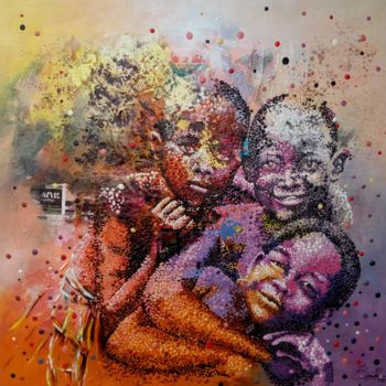 Painting titled "amis d'enfance" by Boussou Hermann, Original Artwork, Oil