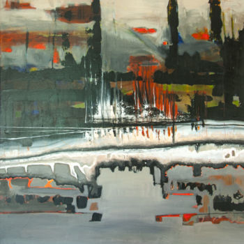 Painting titled "paysage urbain" by Martine Boutet, Original Artwork, Acrylic